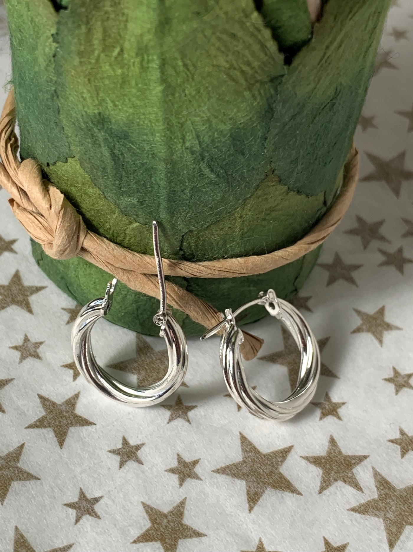 Sterling Silver Round Twisty Hoop Earrings 15mm