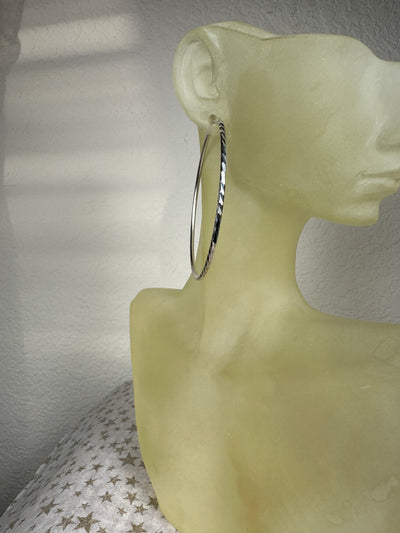 Sterling Silver Diamond Cut Endless Hoop Earrings 1mm x 58mm