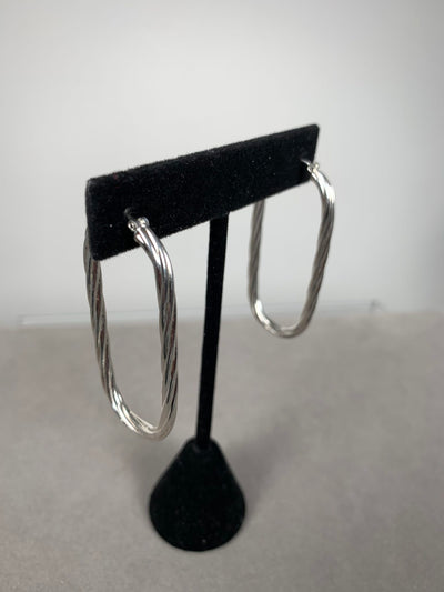 Sterling Silver Rectangular Twist Hoop Earrings
