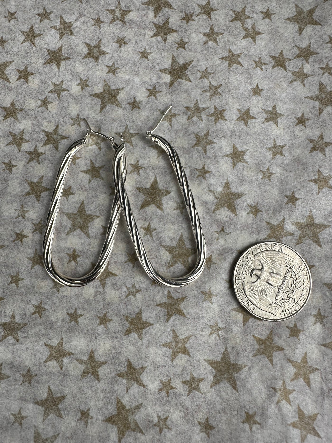 Sterling Silver Rectangular Twist Hoop Earrings