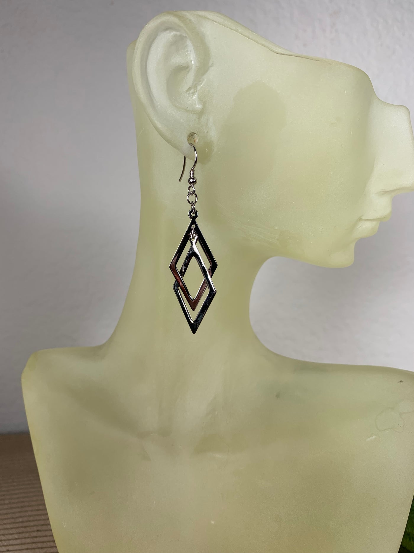 Sterling Silver Double Diamond Shaped Loop Dangling Earrings