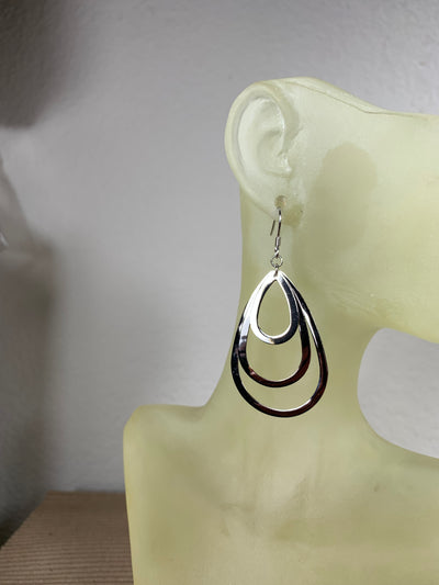 Sterling Silver Triple Tear Shape Loop Dangling Earrings