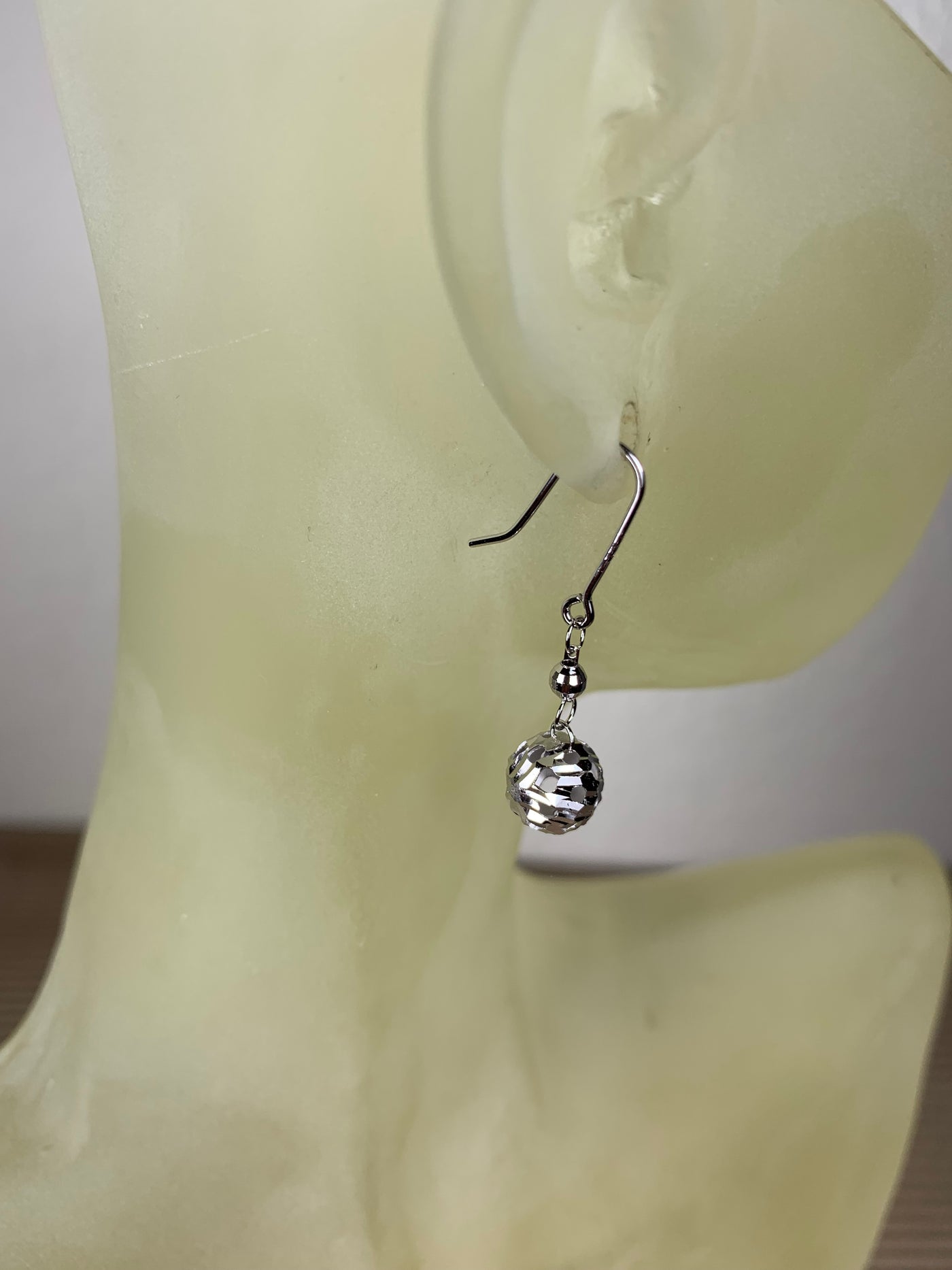 Sterling Silver Dangling Diamond Cut Ball Earrings