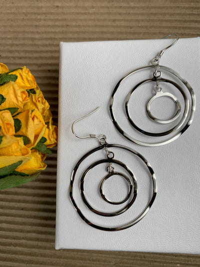 Sterling Silver not plated 3 Circle Dangling Earrings