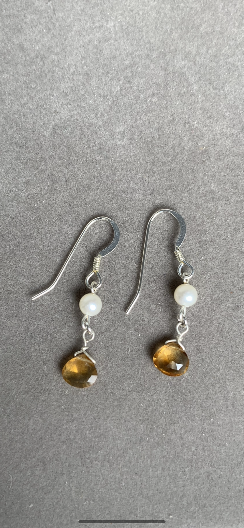 Sterling Silver Pearl and Citrine Dangling Earrings