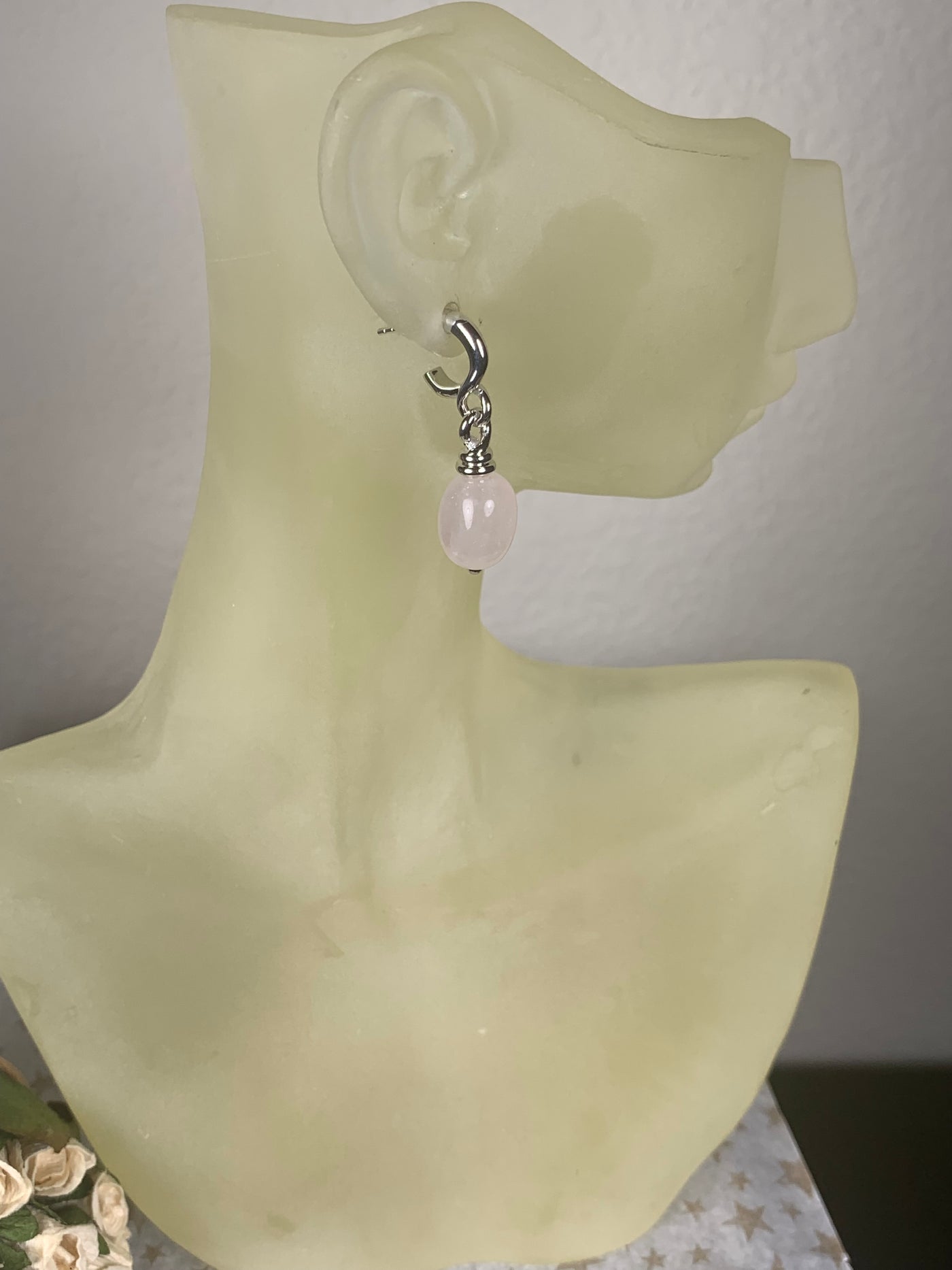 Genuine Rose Quartz Dangling Earrings in Sterling Silver