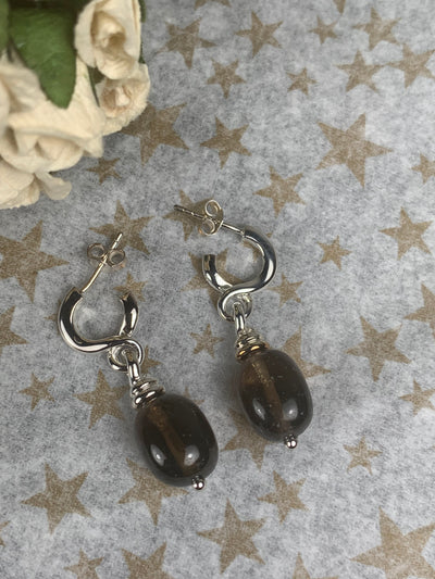 Genuine Smoky Quartz Dangling Earrings in Sterling Silver