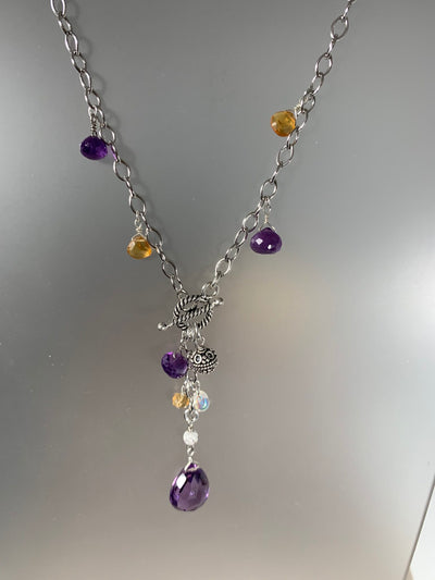 Sterling Silver Amethyst and Citrine Tassel Necklace