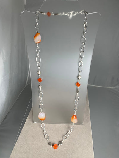 Sterling Silver and Carnelian Nuggets Long Necklace