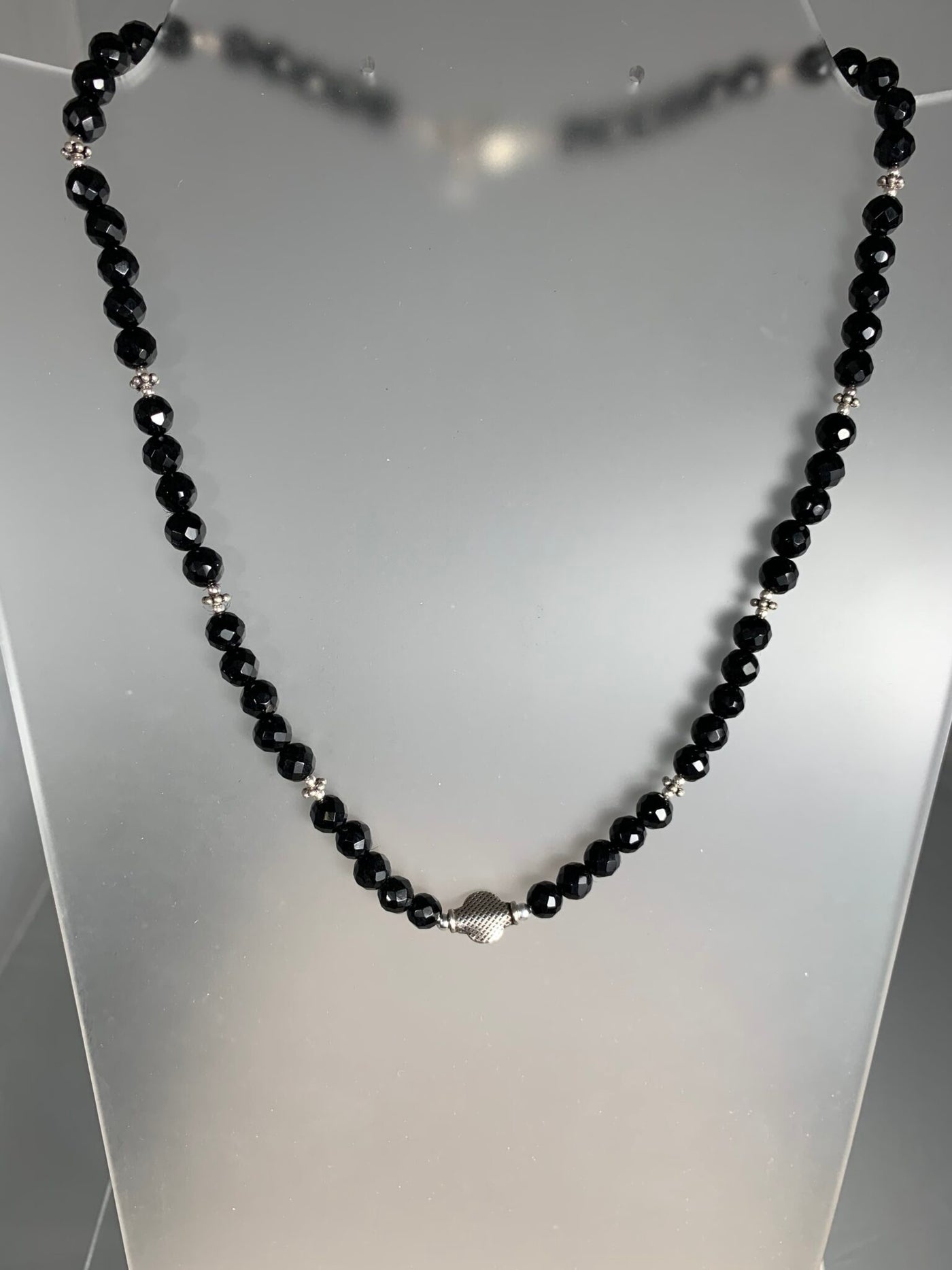 Sterling Silver and Onyx Faceted Bead Necklace