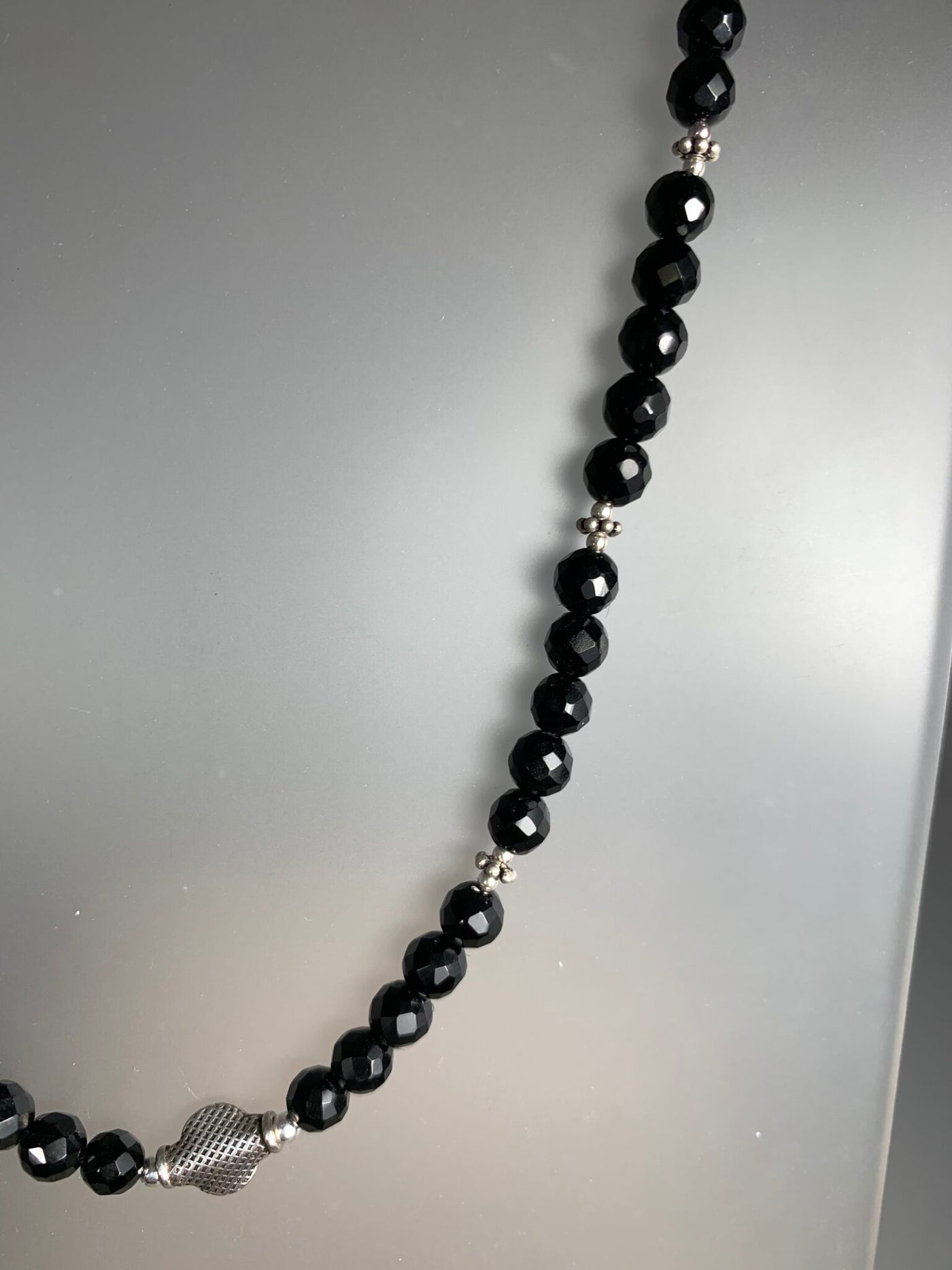 Sterling Silver and Onyx Faceted Bead Necklace