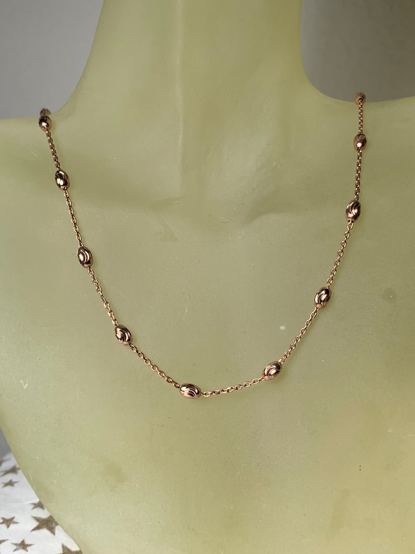 Sterling Silver Oval Ball Sectional Chain Necklace with Rose Gold Tone Coating, 16"