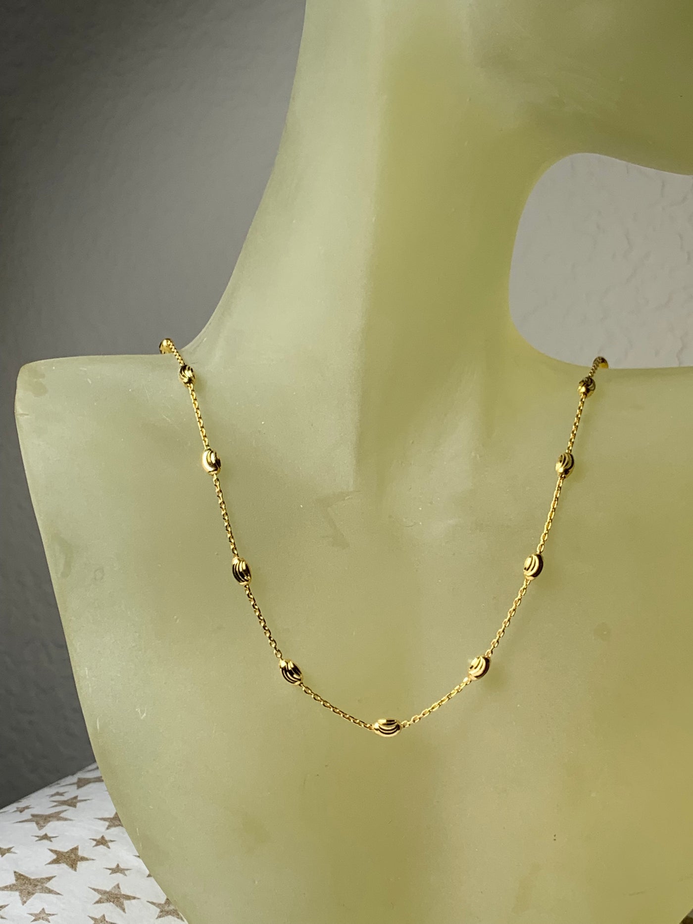 Sterling Silver Tin Cup Style Sectional Chain Necklace with Yellow Gold Tone Coating