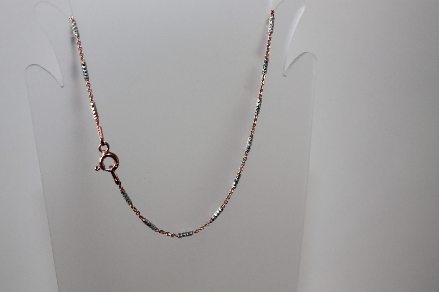 2-tone Sterling Silver Sectional Chain Necklace with Rose Gold Tone Coating, 20"
