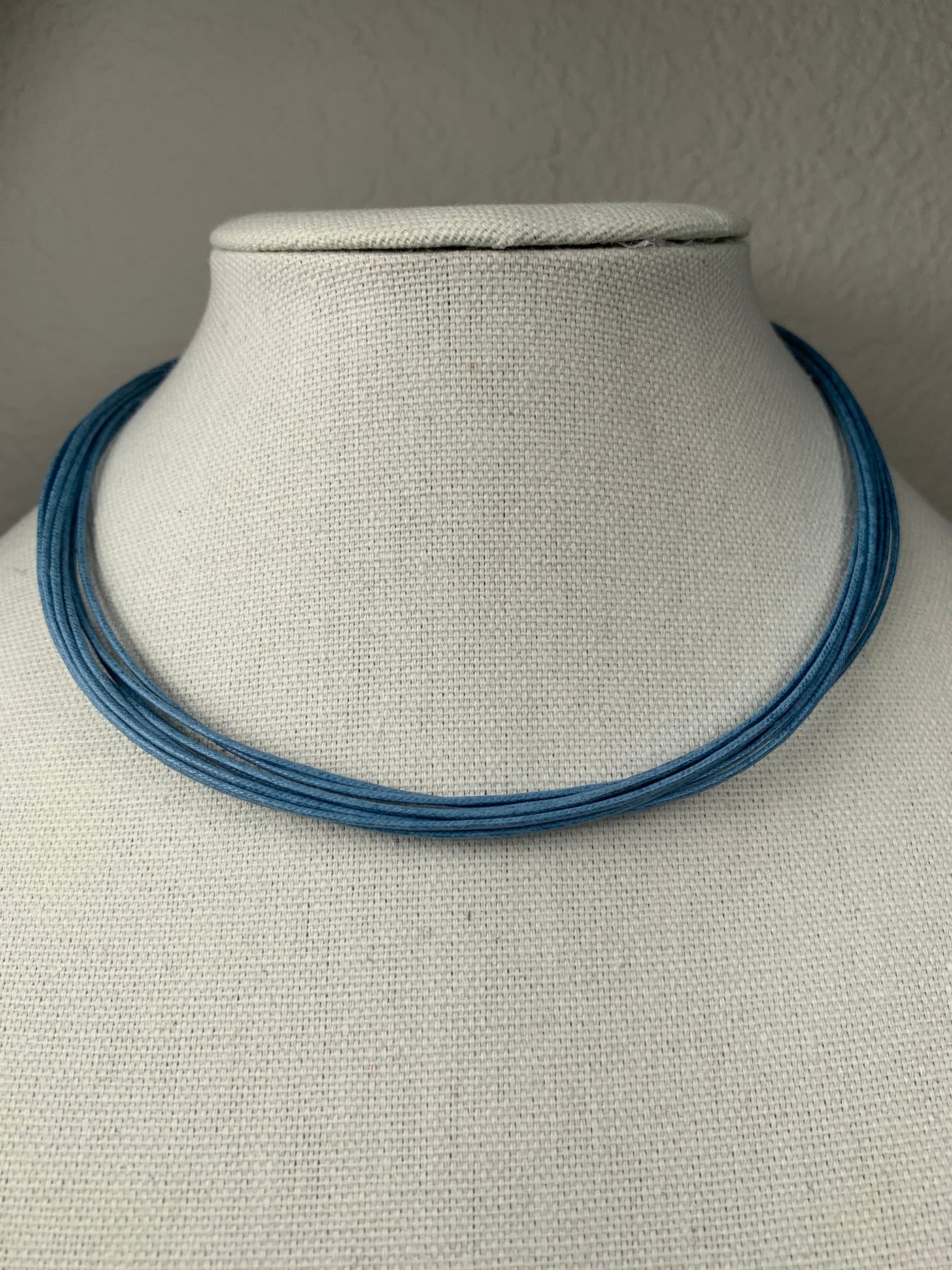Italian 10-Strand Light Blue Cord Necklace with Silver Closure 16" & 18"