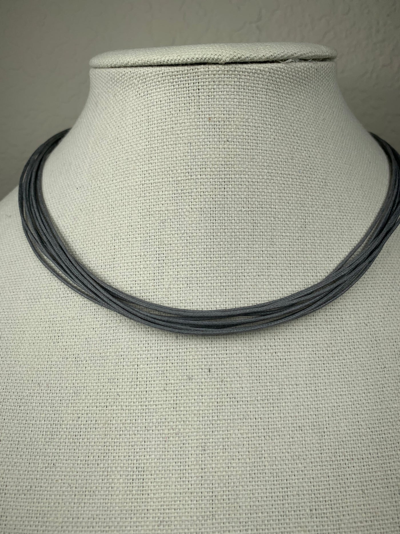 Italian 10-Strand Gray Cord Necklace with Silver Closure 16" 17" 17.5" 20" & 22"