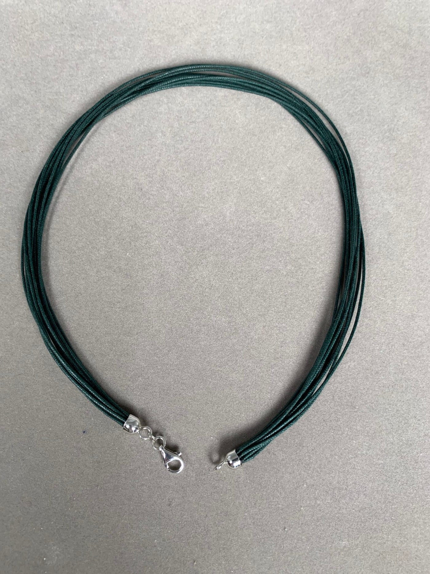 Sterling Silver Dark Green 10-Strand Cord Necklace from Italy 16"