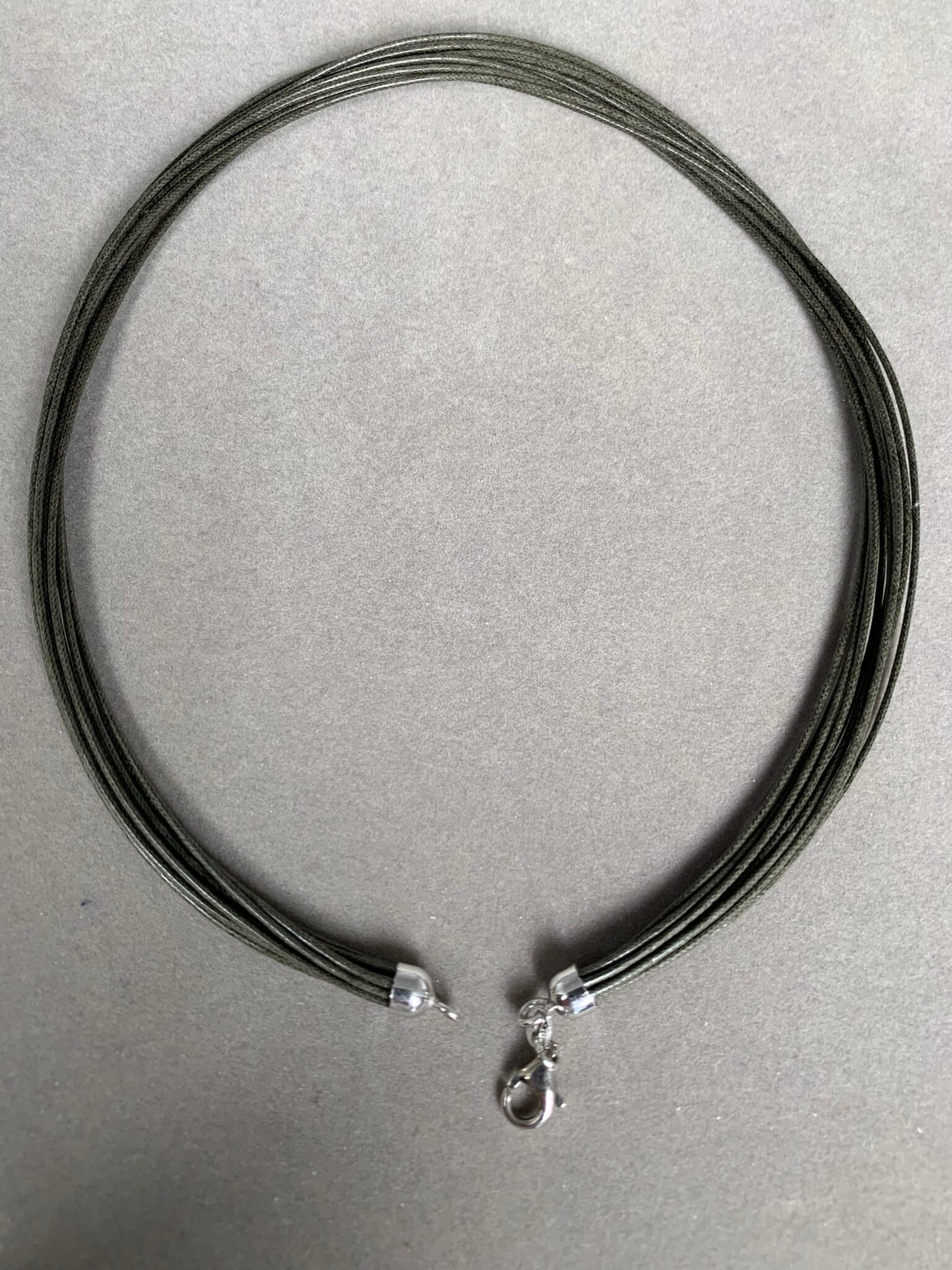 Sterling Silver Olive Green 10-Strand Cord Necklace from Italy 18"