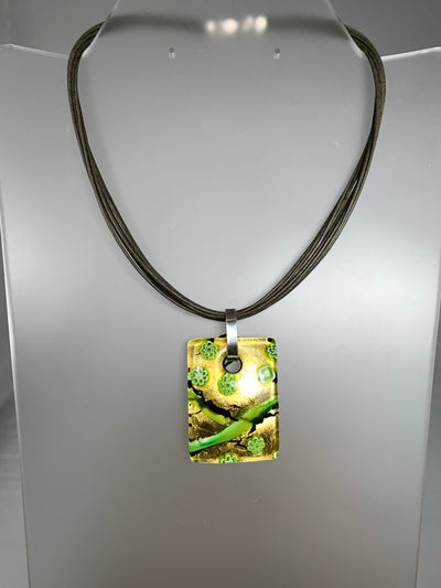Sterling Silver Olive Green 10-Strand Cord Necklace from Italy 18"