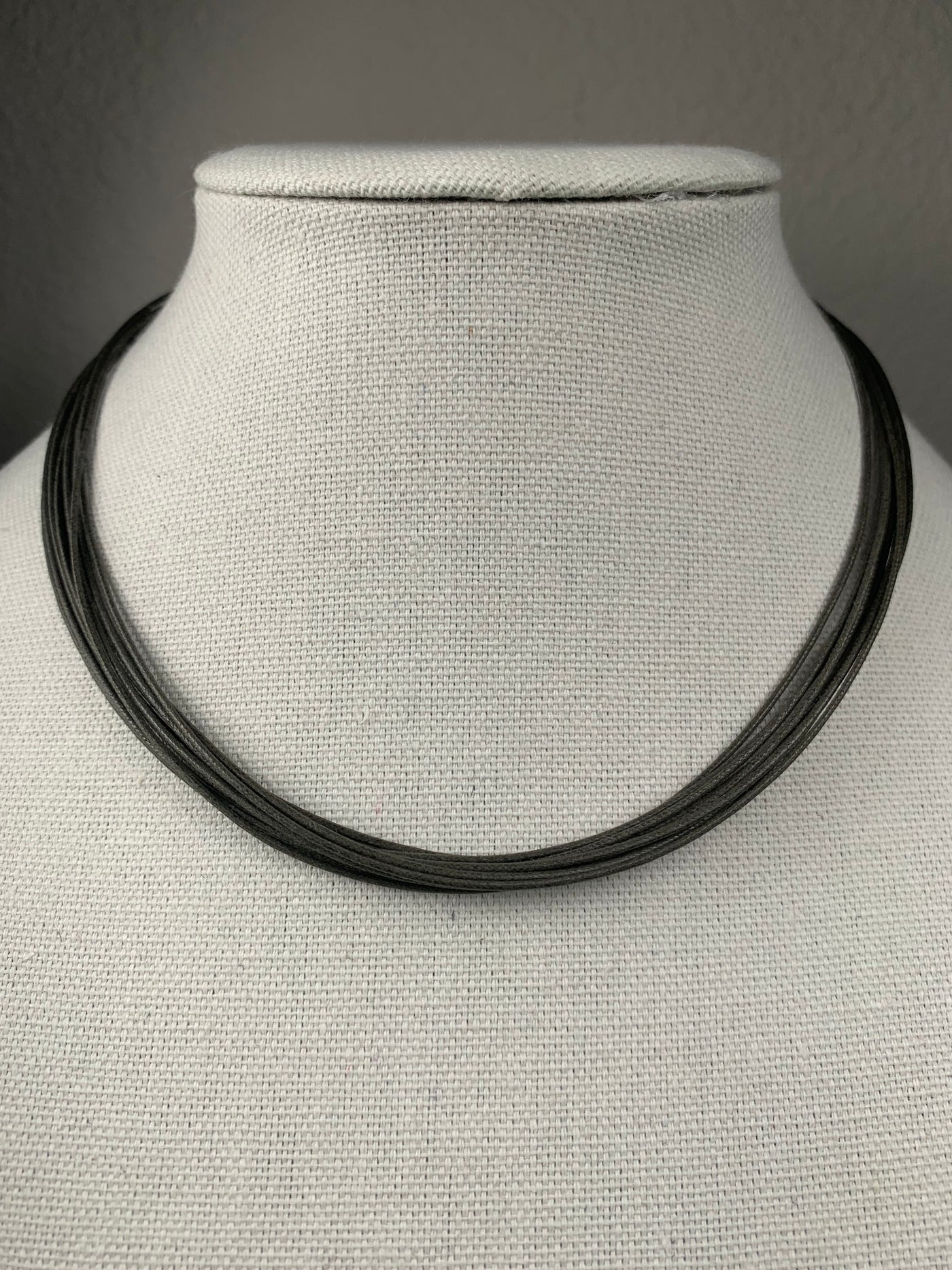 Italian 10-Strand Olive Green Cord Necklace with Silver Closure 16" & 17.5"
