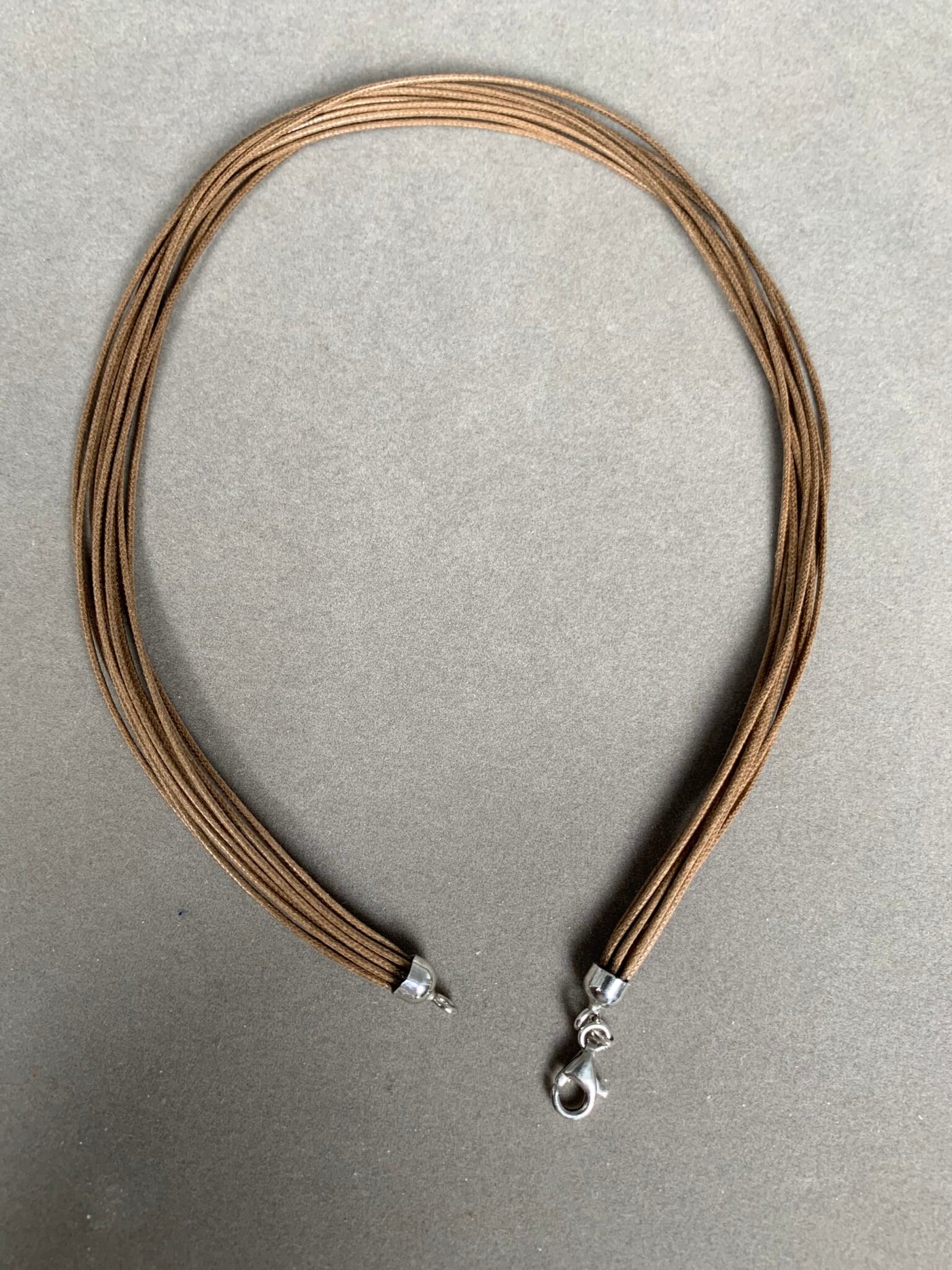 Sterling Silver Light Brown10-Strand Cord Necklace from Italy 16"