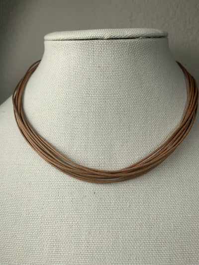 Italian 10-Strand Light Brown Cord Necklace with Silver Closure 16" 17" & 20"