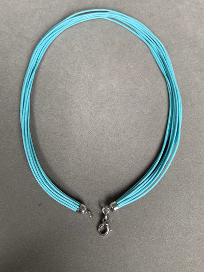 Italian 10-Strand Light Blue Green Cord Necklace with Silver Closure 16" & 18"