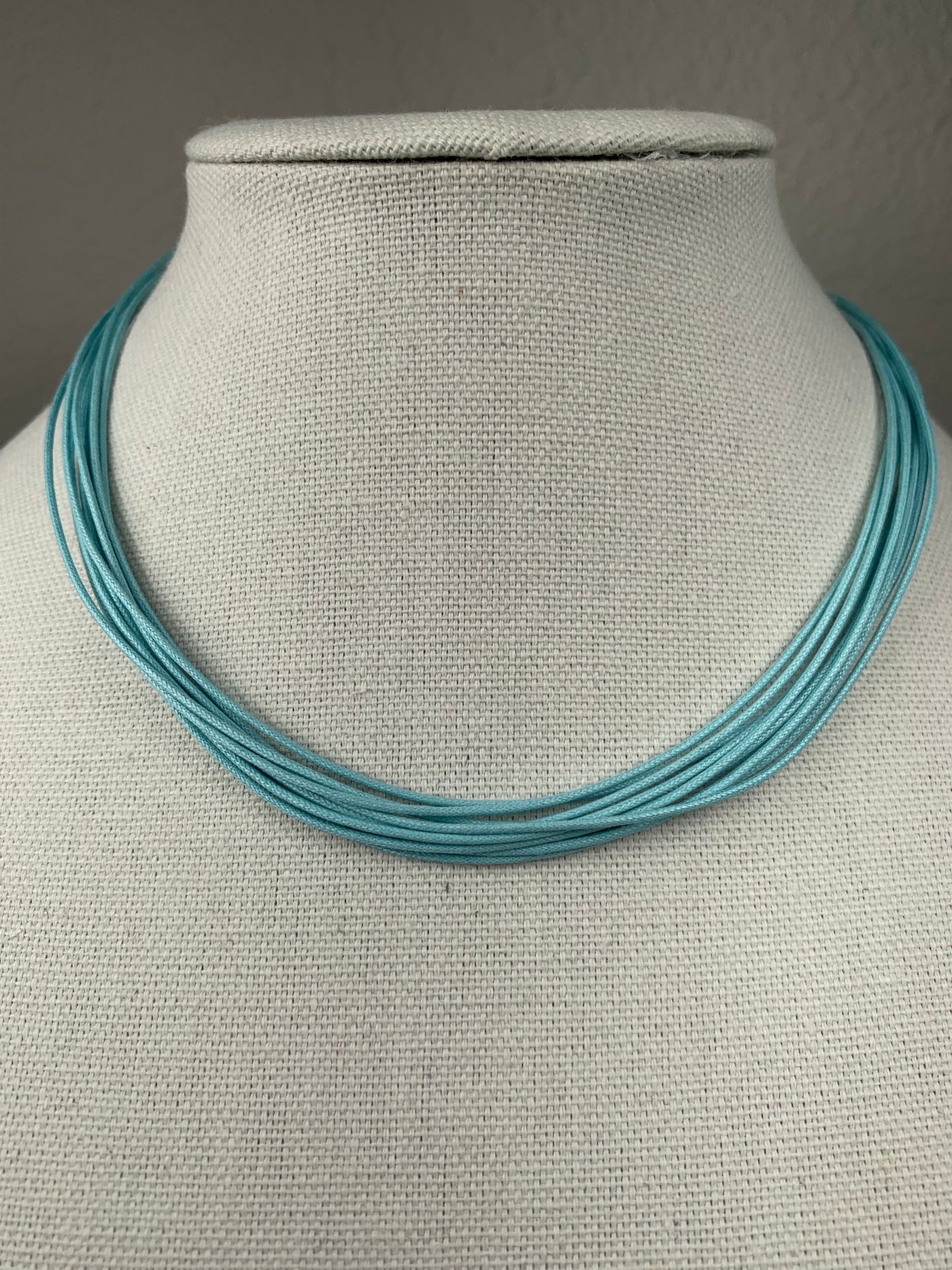 Italian 10-Strand Light Blue Green Cord Necklace with Silver Closure 16" & 18"