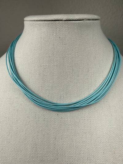 Italian 10-Strand Light Blue Green Cord Necklace with Silver Closure 16" & 18"