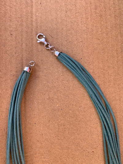 Italian 10-Strand Teal Cord Necklace with Silver Closure 16" 17.75" & 20"
