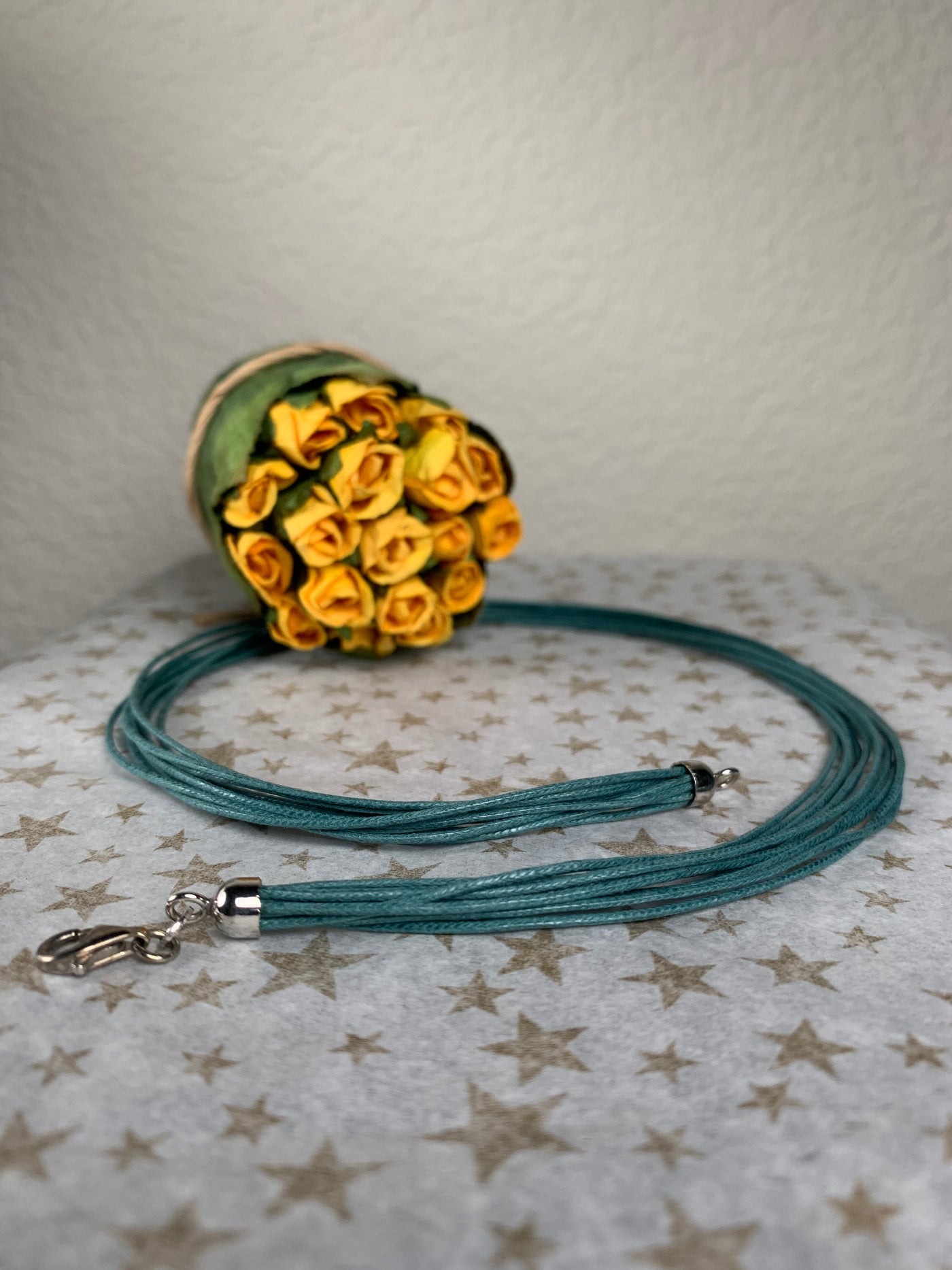 Italian 10-Strand Teal Cord Necklace with Silver Closure 16" 17.75" & 20"