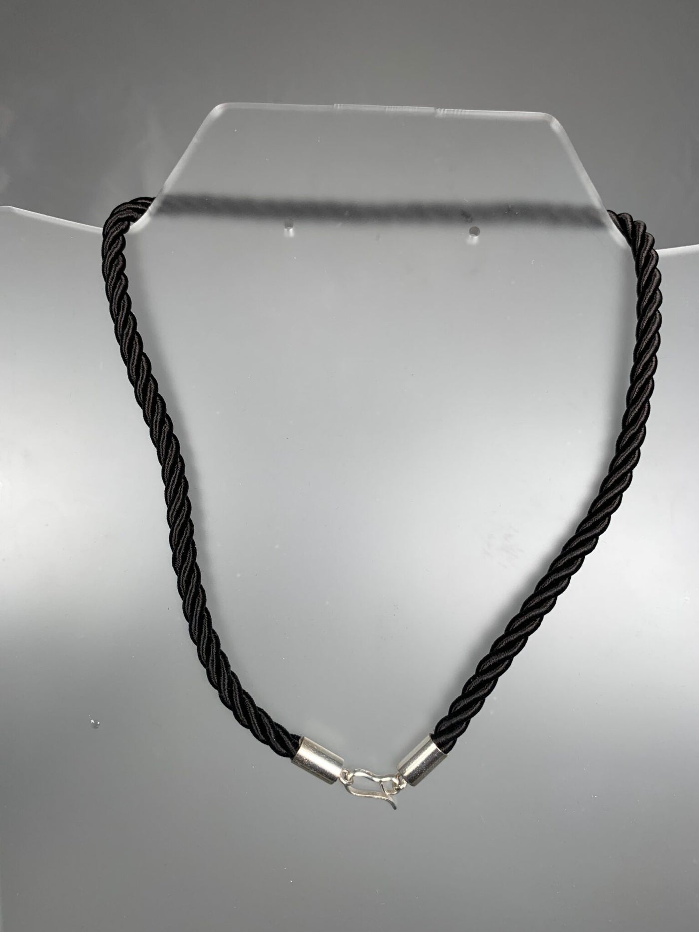 Sterling Silver Black 5mm Twist Cord Necklace 22"
