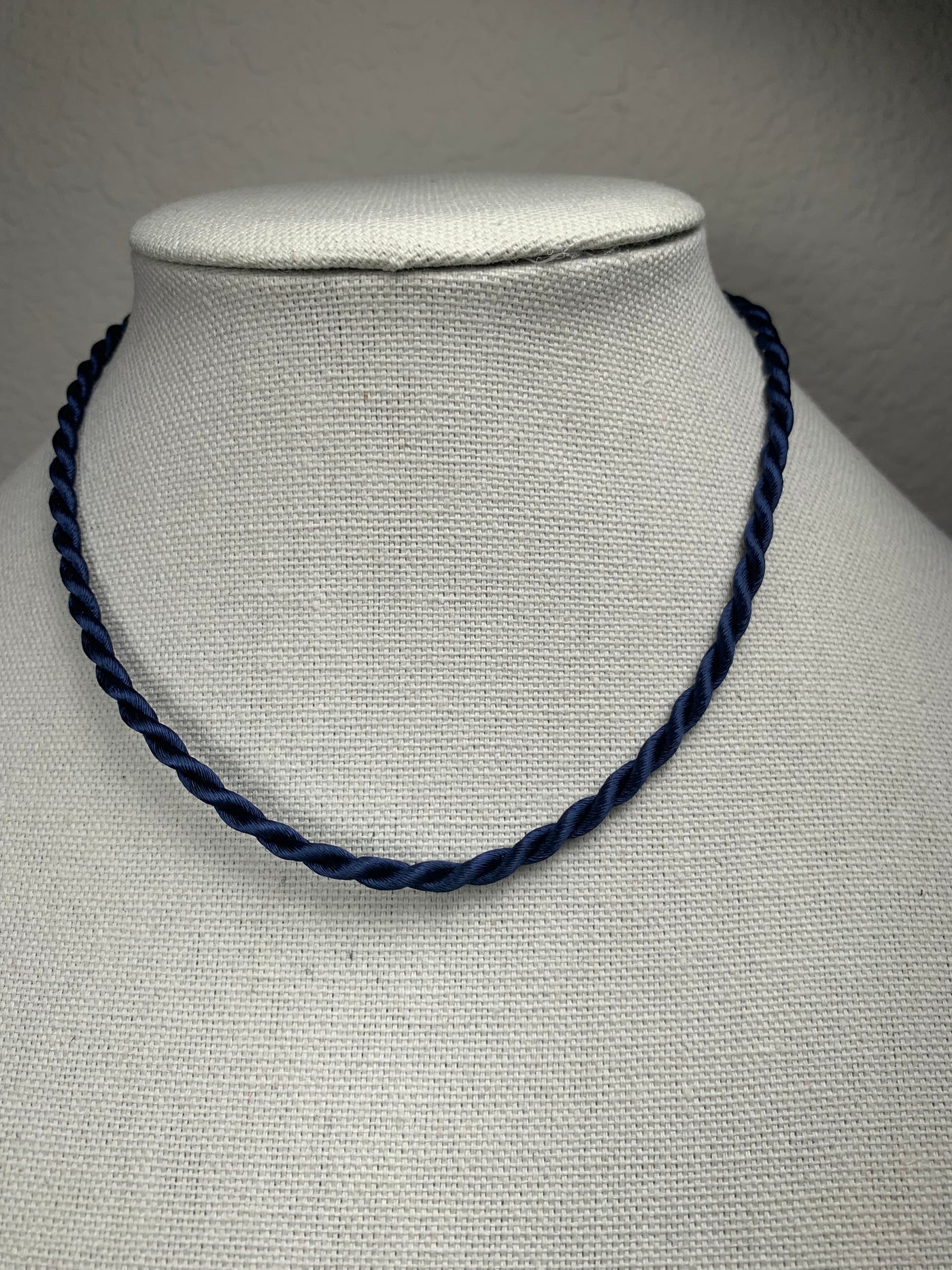 Navy Blue Twist Cord Necklace with Silver Clasp Closure