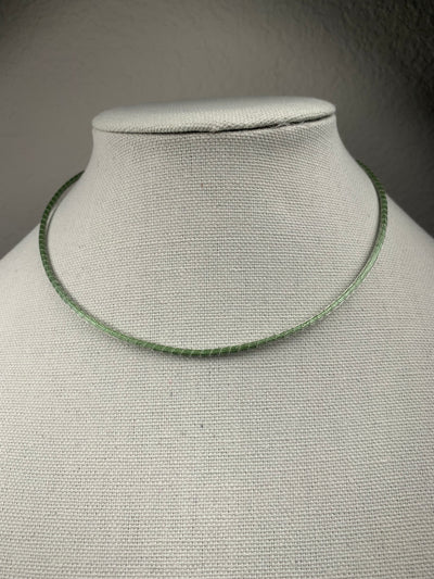 Light Green Brass Wire Necklace with Silver Clasp