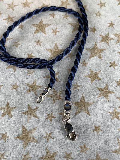 Navy Blue Cord Necklace with Sterling Silver Clasp Closure