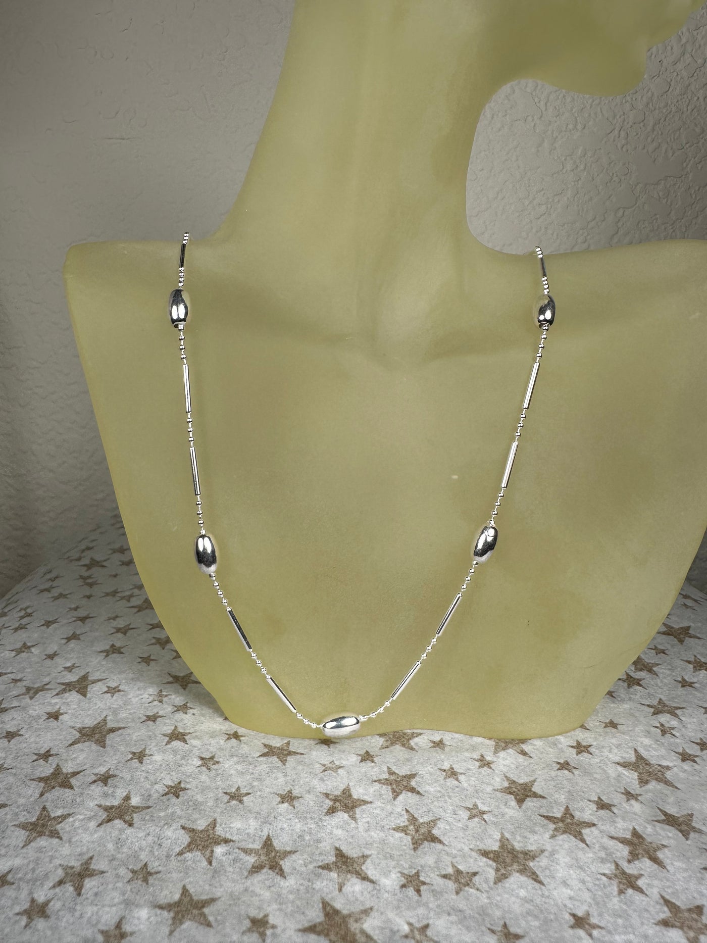 Sterling Silver Bead Bar Chain Tin Cup Style Stationed Necklace from Italy 16" 18"