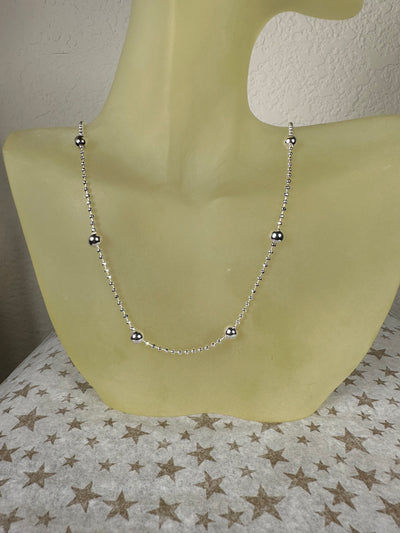 Italian Sterling Silver Bead & Ball Tin Cup Chain Necklace 16" 18"