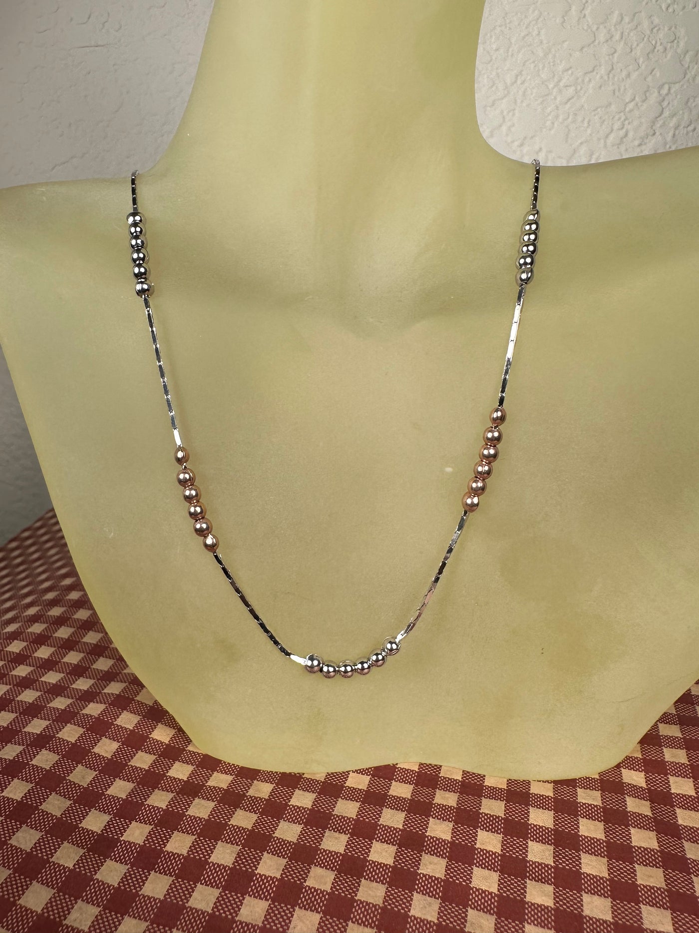 Italian Sterling Silver 2 Tone Beaded Chain Necklace