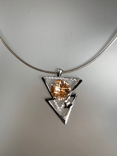 Sterling Silver and Yellow Cubic Zirconia Double Triangle Pendant