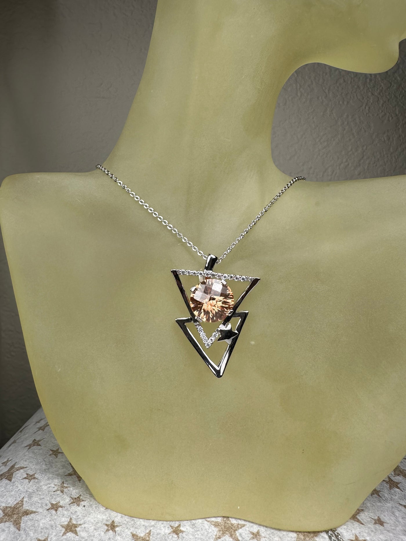 Sterling Silver and Yellow Cubic Zirconia Double Triangle Pendant