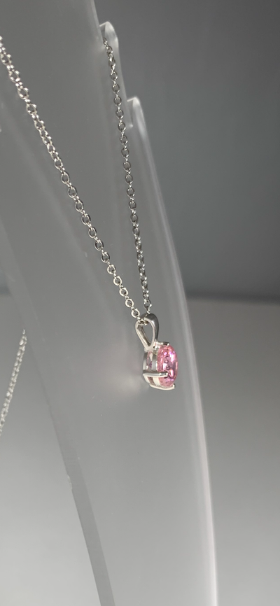 Sterling Silver and 6mm Pink Cubic Zirconia (CZ) Pendant
