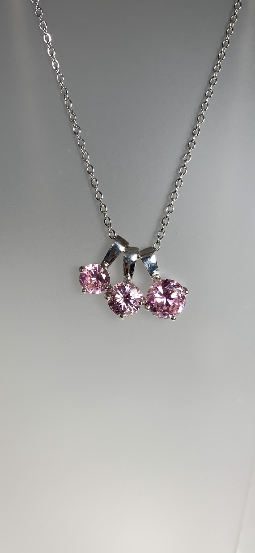 Sterling Silver and 6mm Pink Cubic Zirconia (CZ) Pendant
