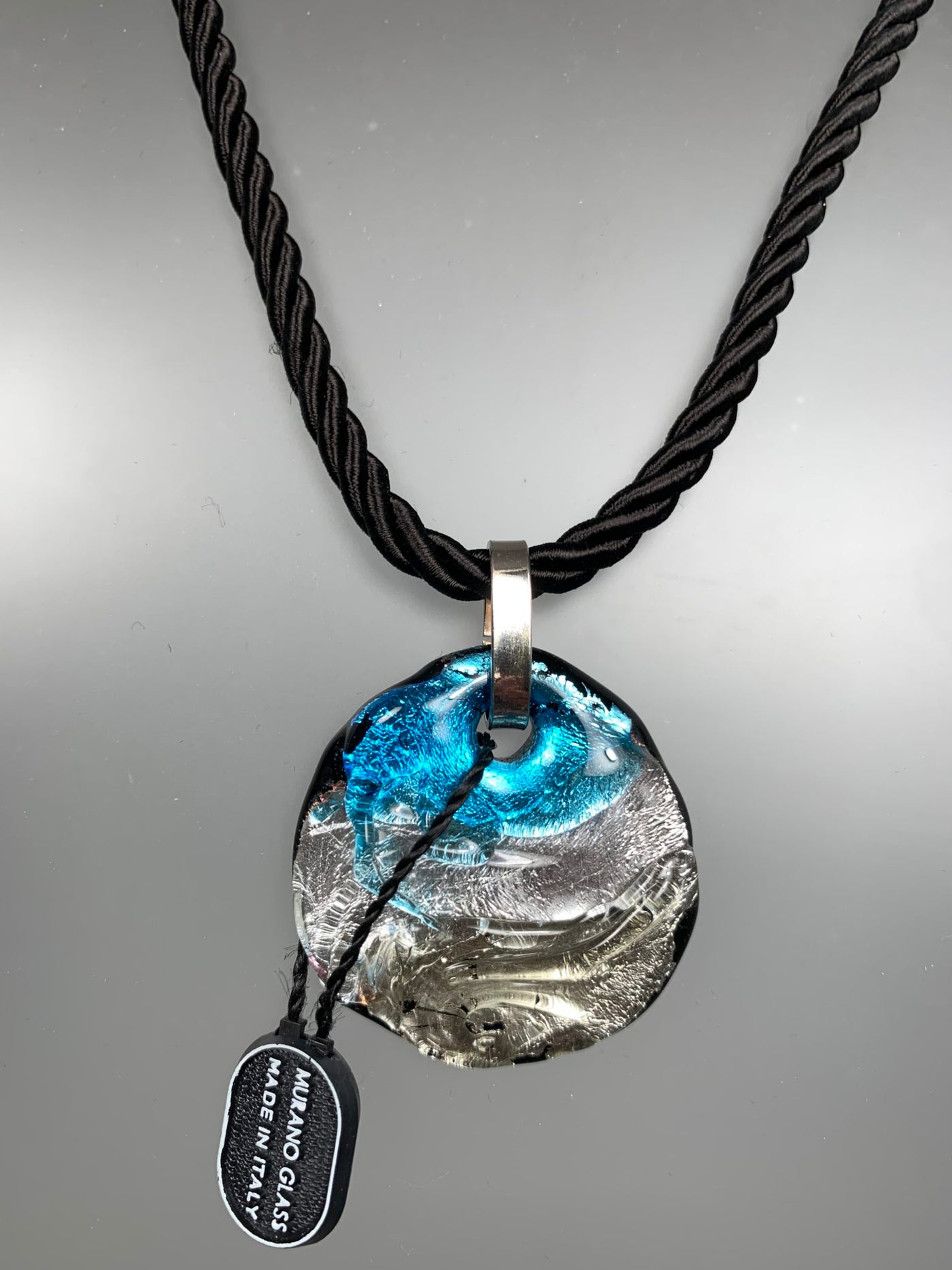 Blue & White Murano Glass Pendant with Sterling Silver Bail