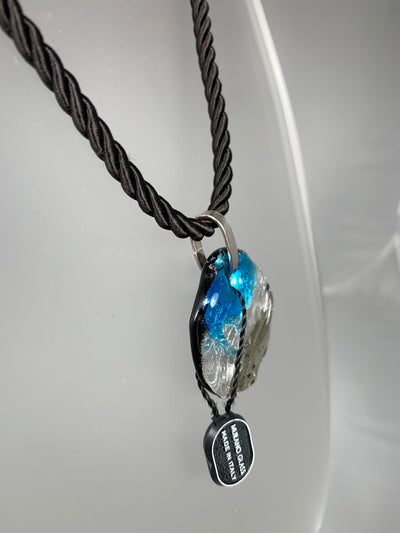 Blue & White Murano Glass Pendant with Sterling Silver Bail