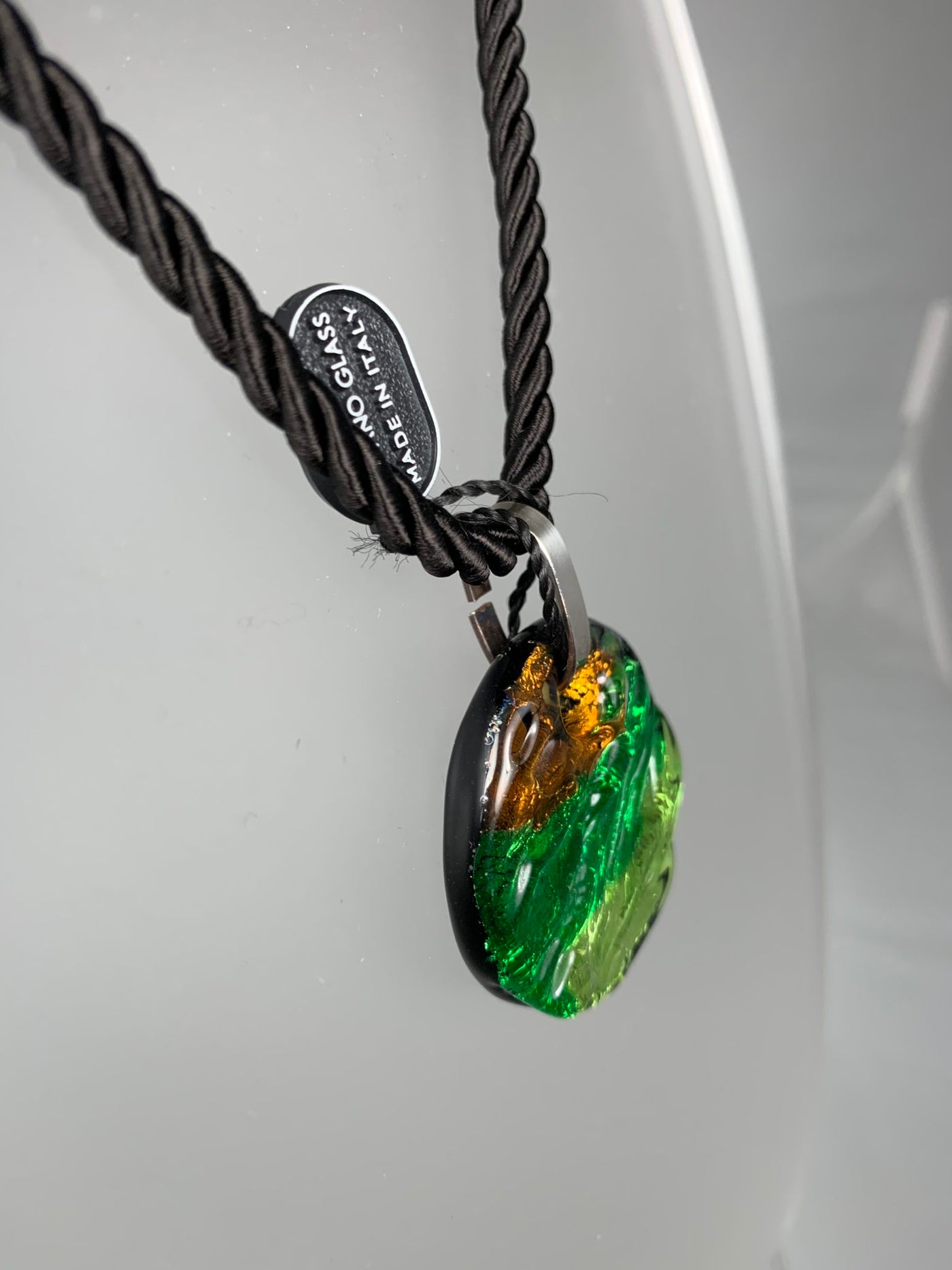 Green & Yellow Murano Glass Pendant with Sterling Silver Bail