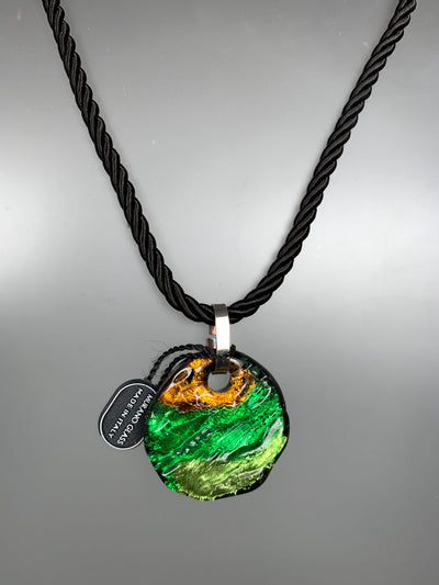 Green & Yellow Murano Glass Pendant with Sterling Silver Bail