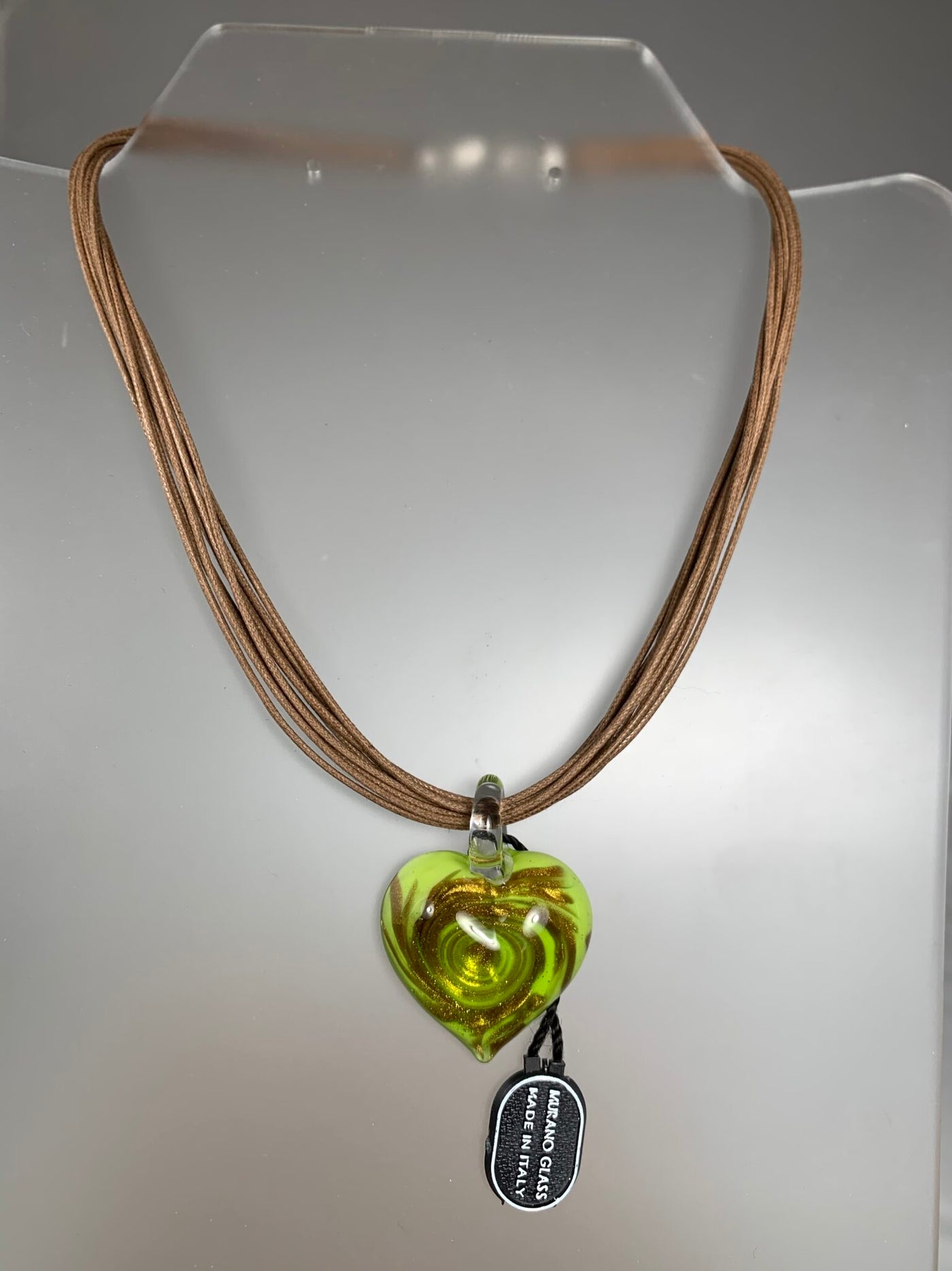 Pleasant Lime Green Murano Glass Heart Pendant from Italy