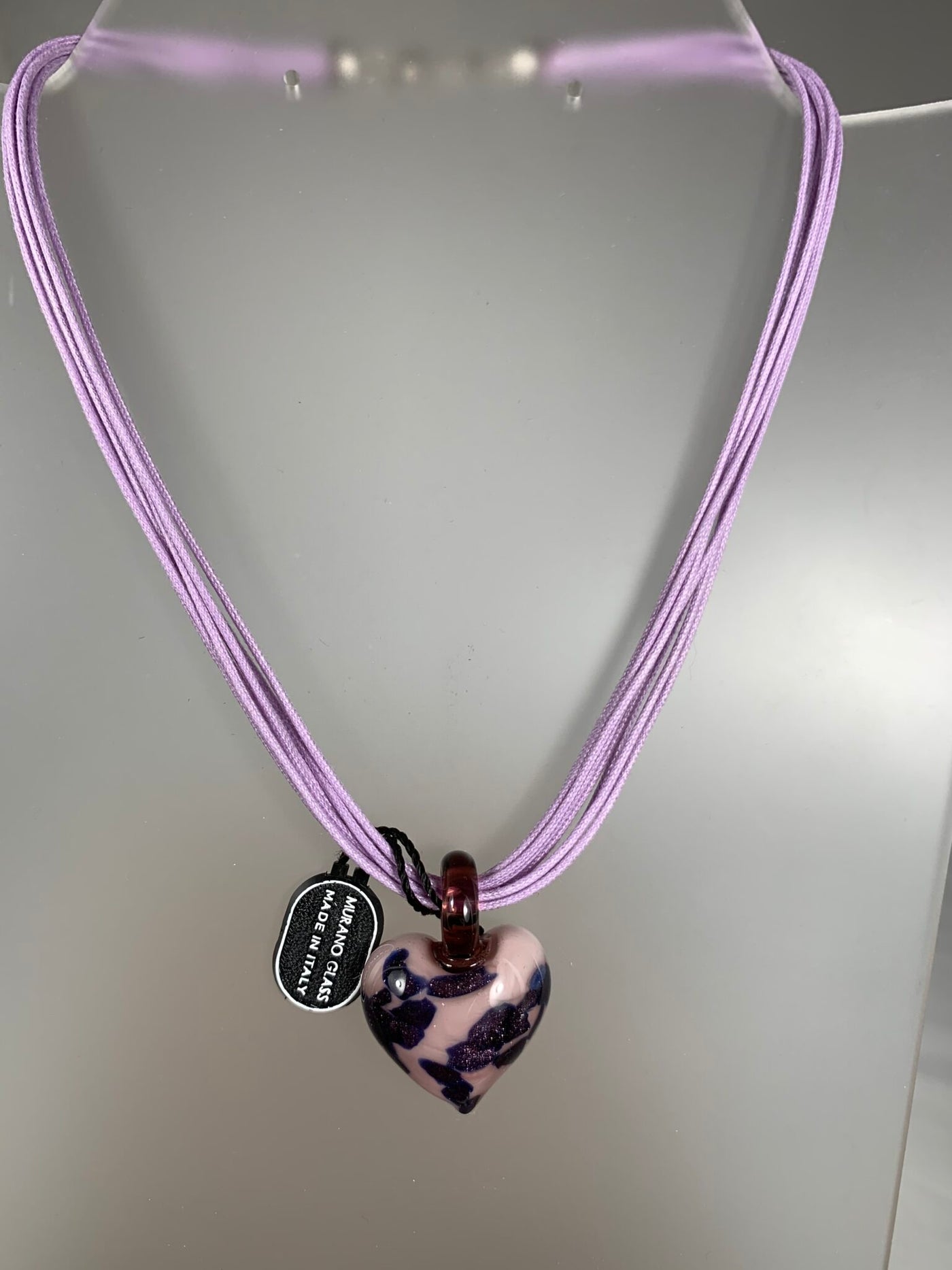 Light Purple Puffy Murano Glass Heart Pendant from Italy