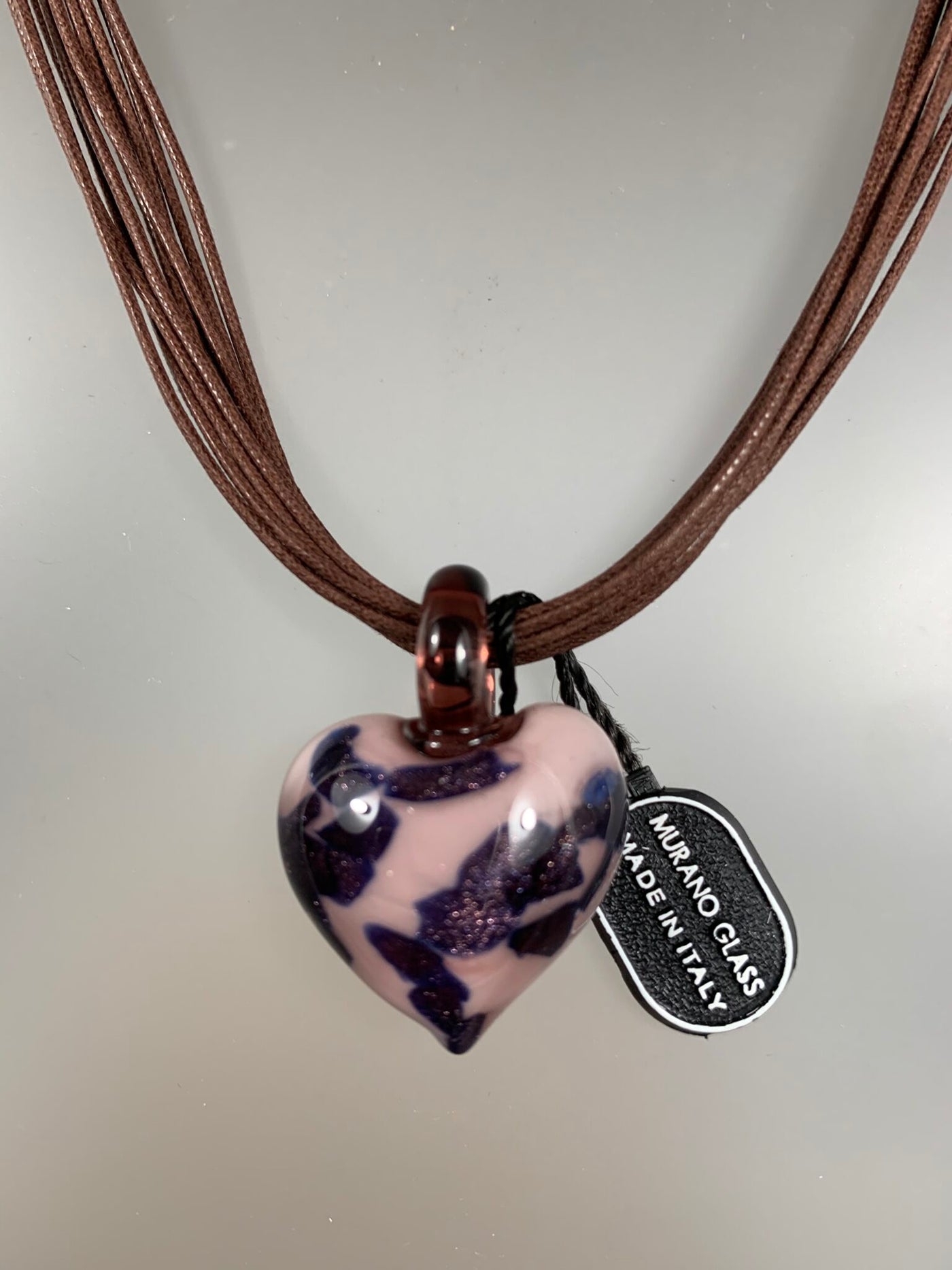 Light Purple Puffy Murano Glass Heart Pendant from Italy