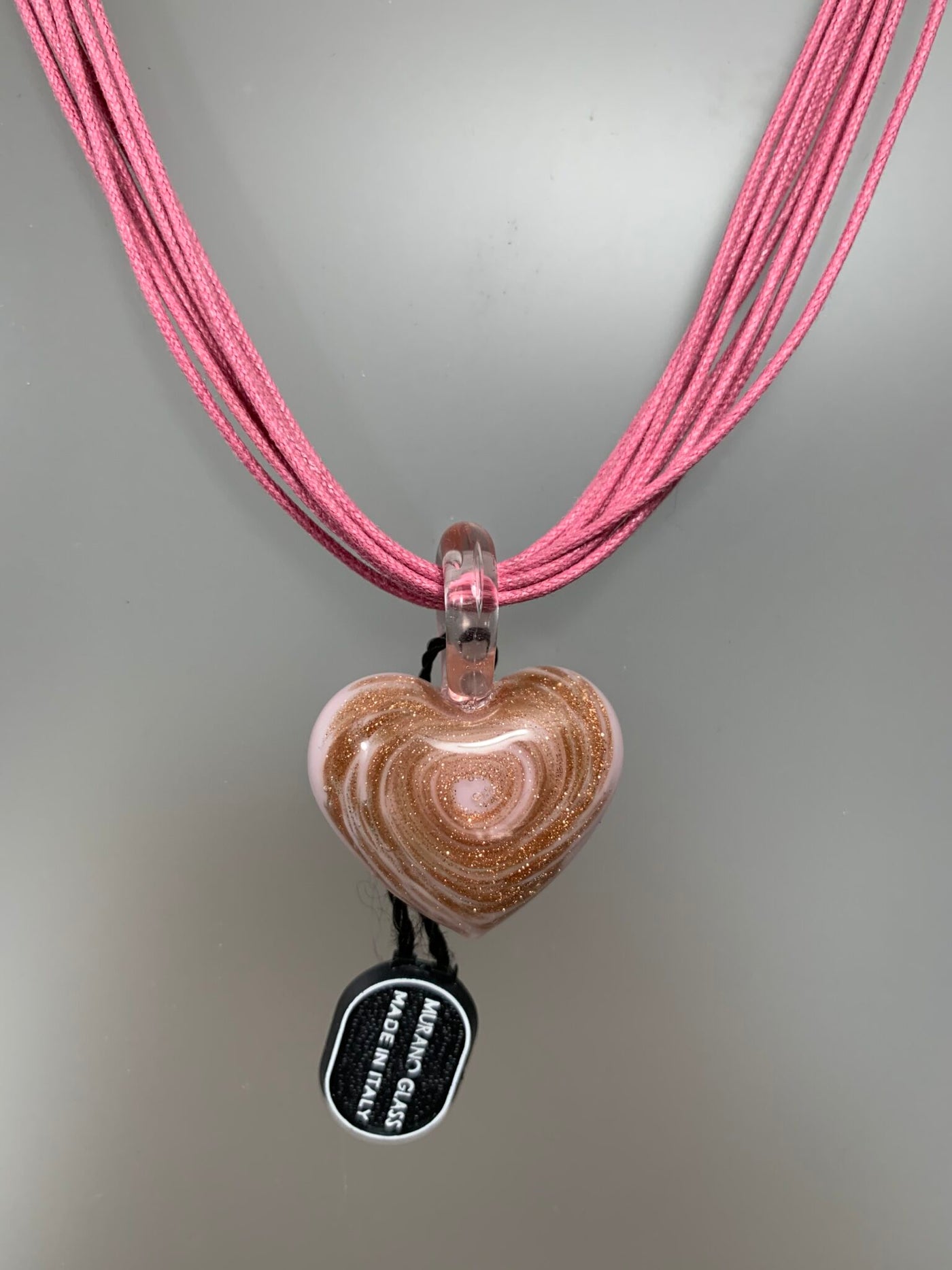 Pink Swirl Murano Glass Heart Pendant from Italy